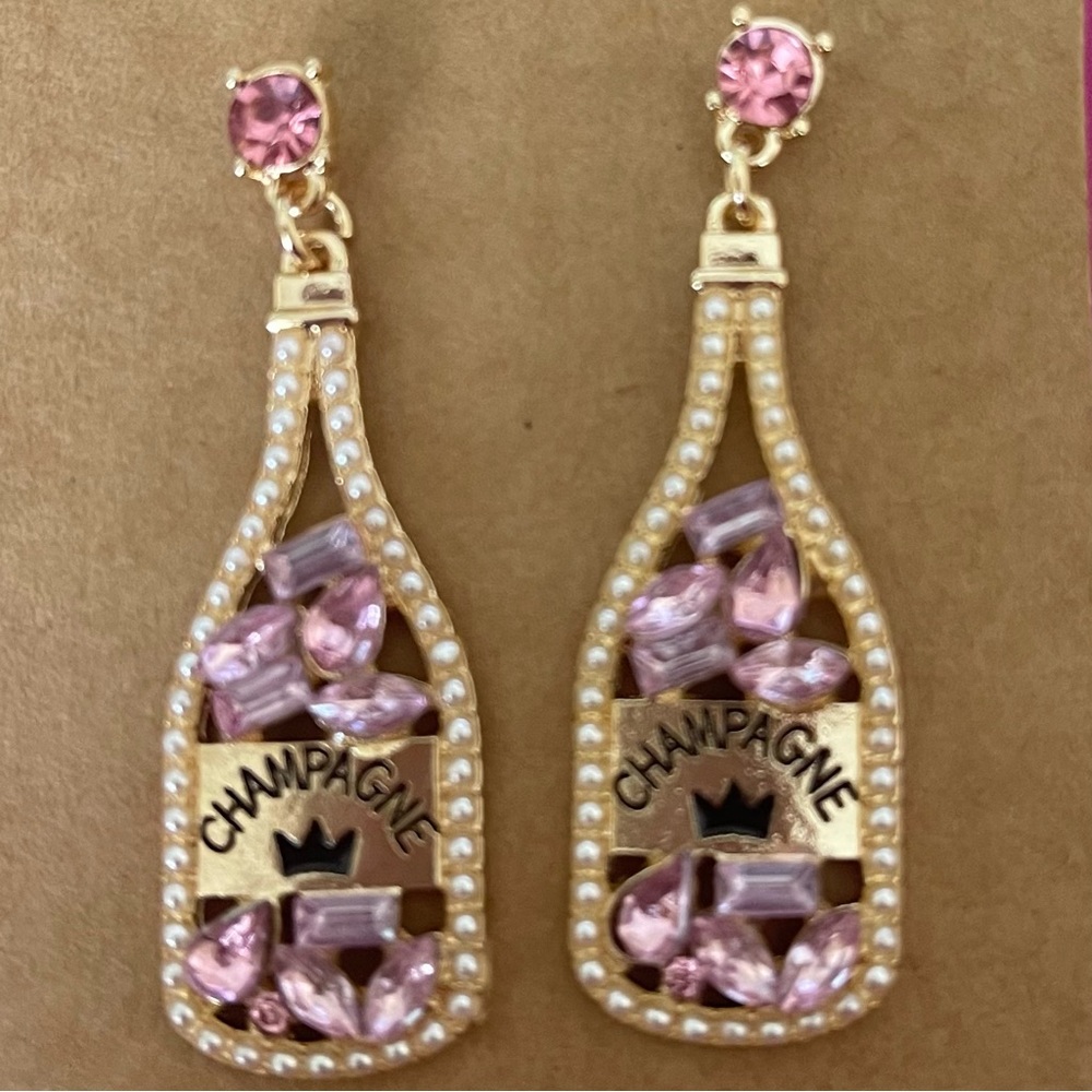 New Bling Champagne Bottle Earrings